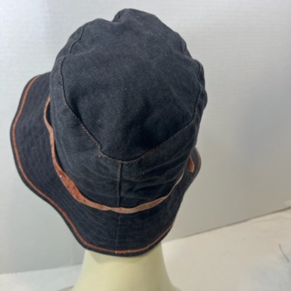 Floppy Sun Hat Black Brown Stitched Cotton Blend Daniele Meucci Made in Italy - Picture 4 of 10